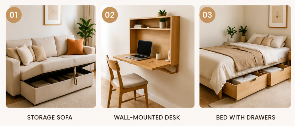 Space-saving furniture designs for modern homes in Kerala