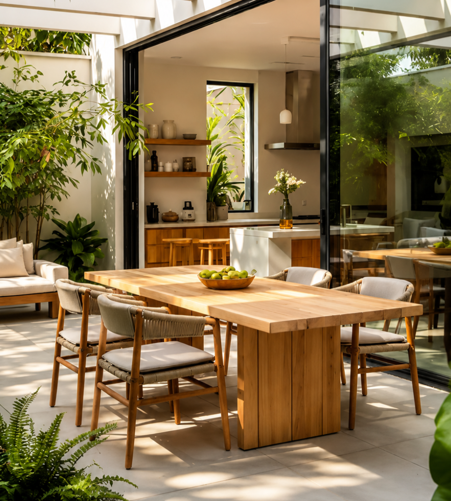 Open dining area ideas for modern homes in Kerala
