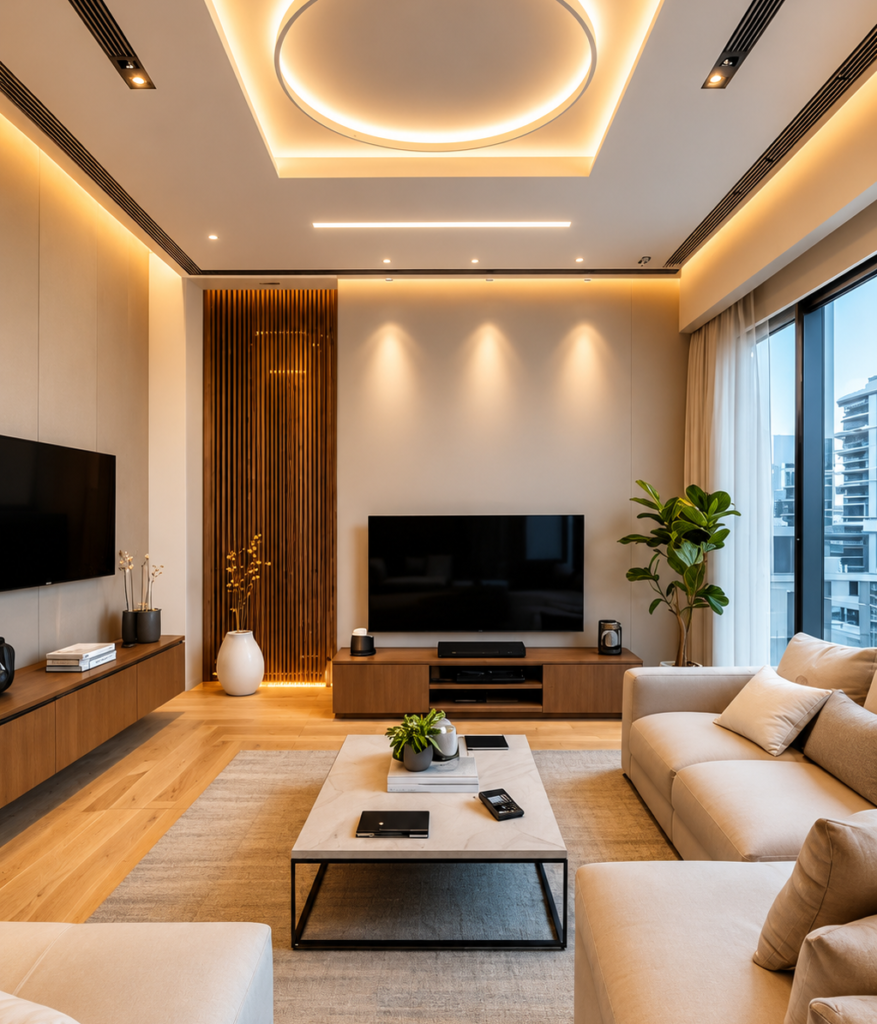 Modern smart home technology with automated lighting and control system