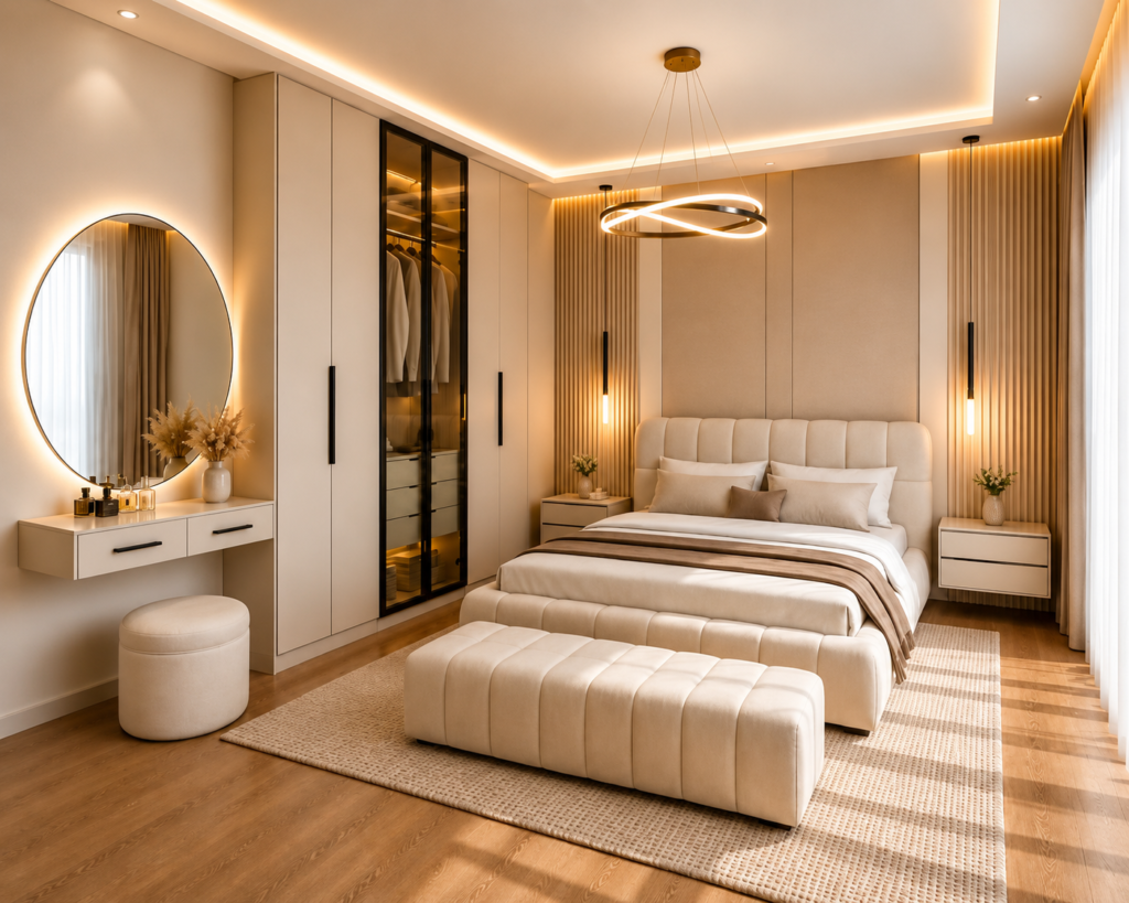 Smart bedroom interior design for modern homes in Kerala