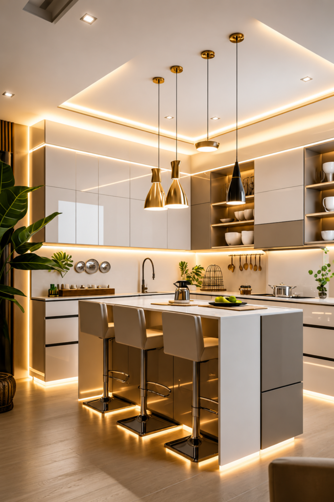 Luxury Island Modular Kitchen with Breakfast Counter