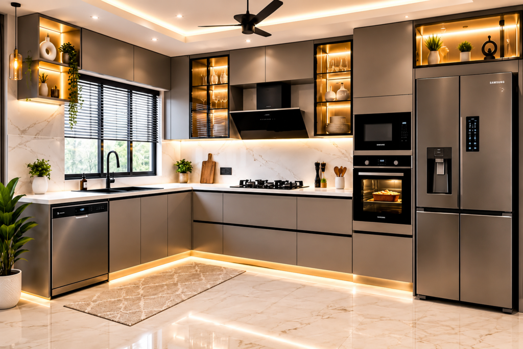Luxury L-Shaped Modular Kitchen Design in Kerala