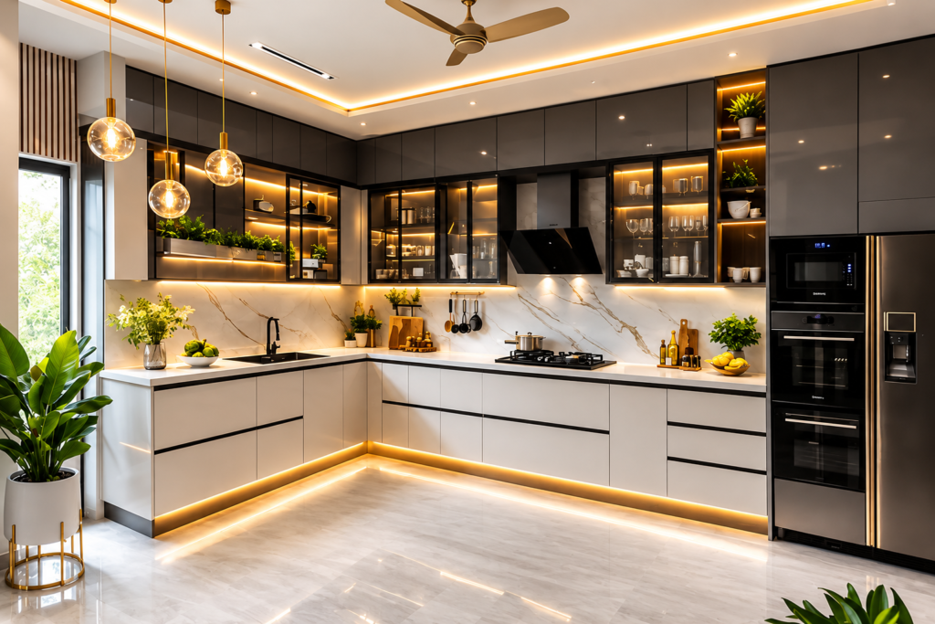 Modern L-Shaped Modular Kitchen with Smart Storage