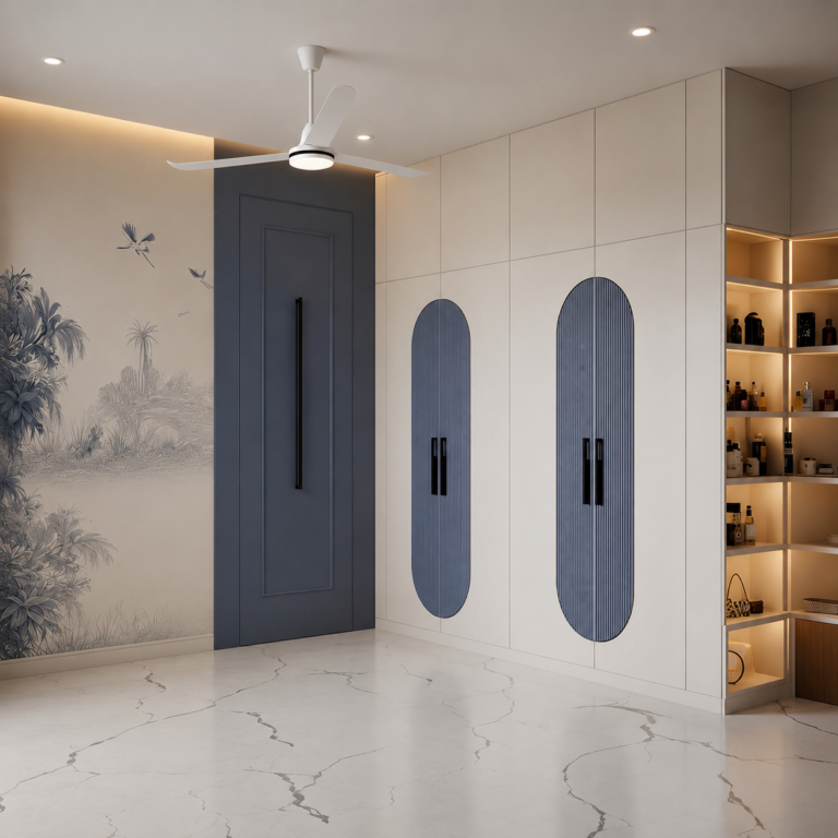 Modern modular wardrobe and display cabinet interior design in Kerala